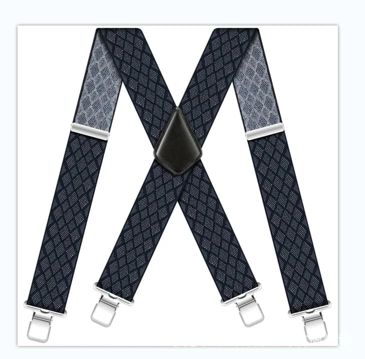 Men's Suspenders Braces 50mm Wide Elastic X-Shaped Four Clip Black — image 13