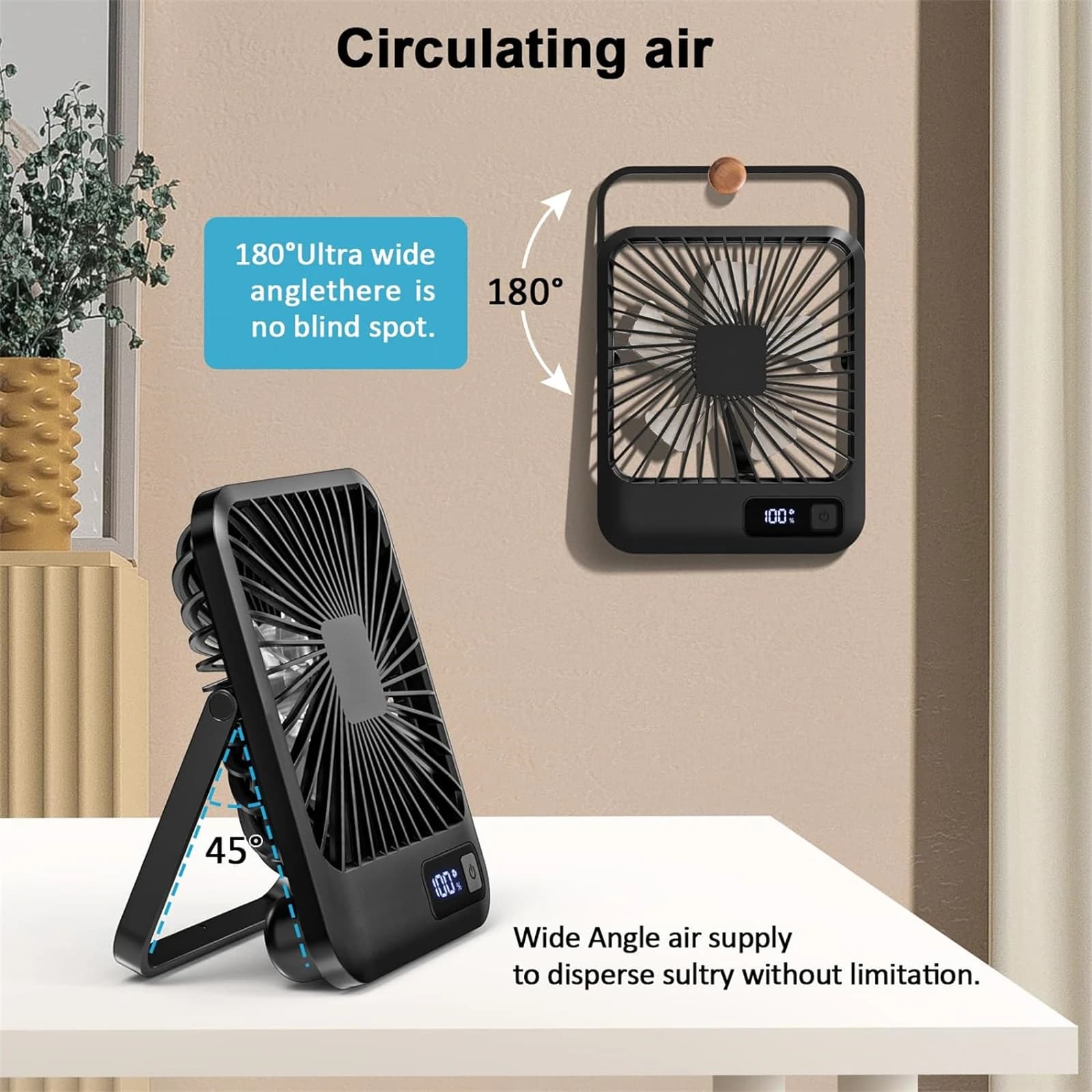 Portable USB Rechargeable Desk Fan 180° Tilt Foldable Personal Cooling Fan — image 3