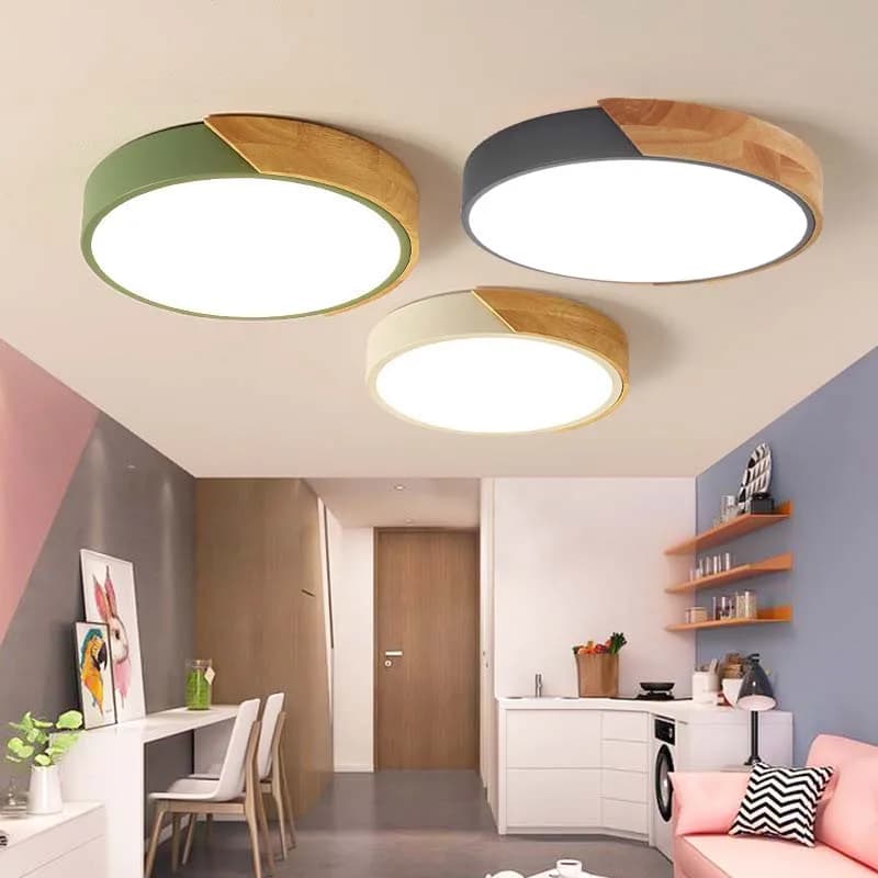 LED Ceiling Light Modern Chandelier Round Wood Fixture Living Room Bedroom — image 6