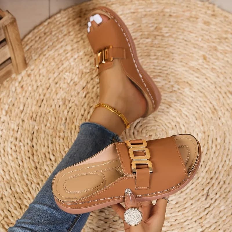 Women's Platform Slippers Metallic Open Heel Sandals Summer Beach — image 20