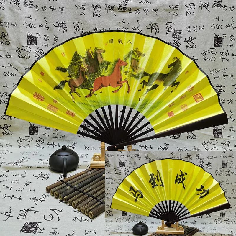 Retro Folding Silk Hand Fan Chinese Style Bamboo Handle Decorative — image 13