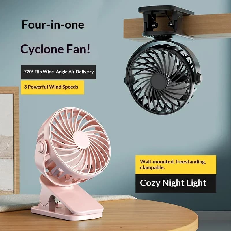 720° Rotatable Clip Fan Portable Mini Cooler USB Rechargeable New Built Night UK — image 2
