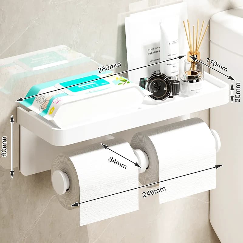 Wall Mounted Toilet Paper Holder Aluminium Alloy Bathroom Roll Shelf with Phone Shelf — image 19