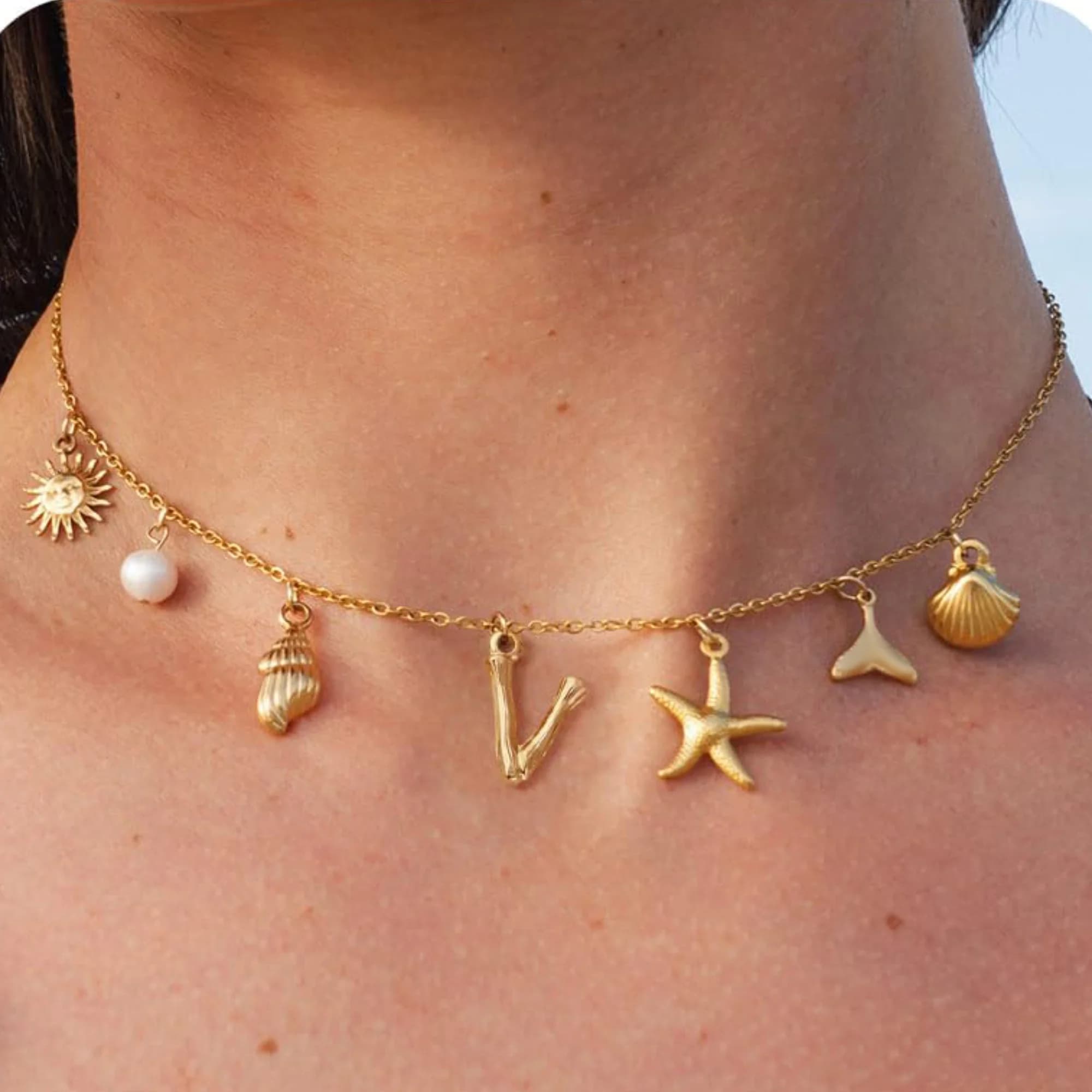 Starfish Shell Initial Necklace 18K Gold Plated Stainless Steel Waterproof — image 15