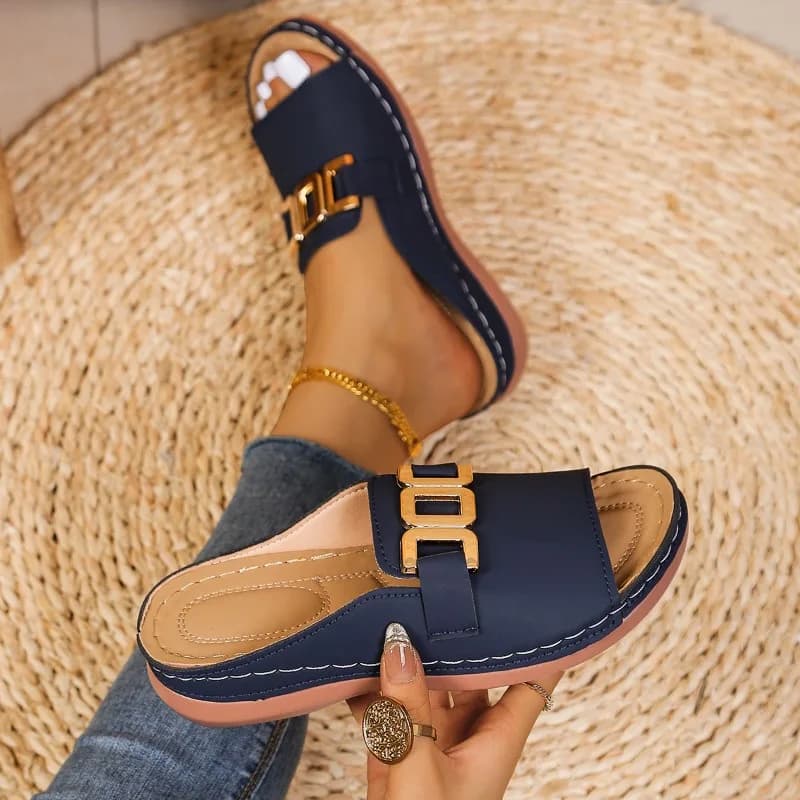 Women's Platform Slippers Metallic Open Heel Sandals Summer Beach — image 18