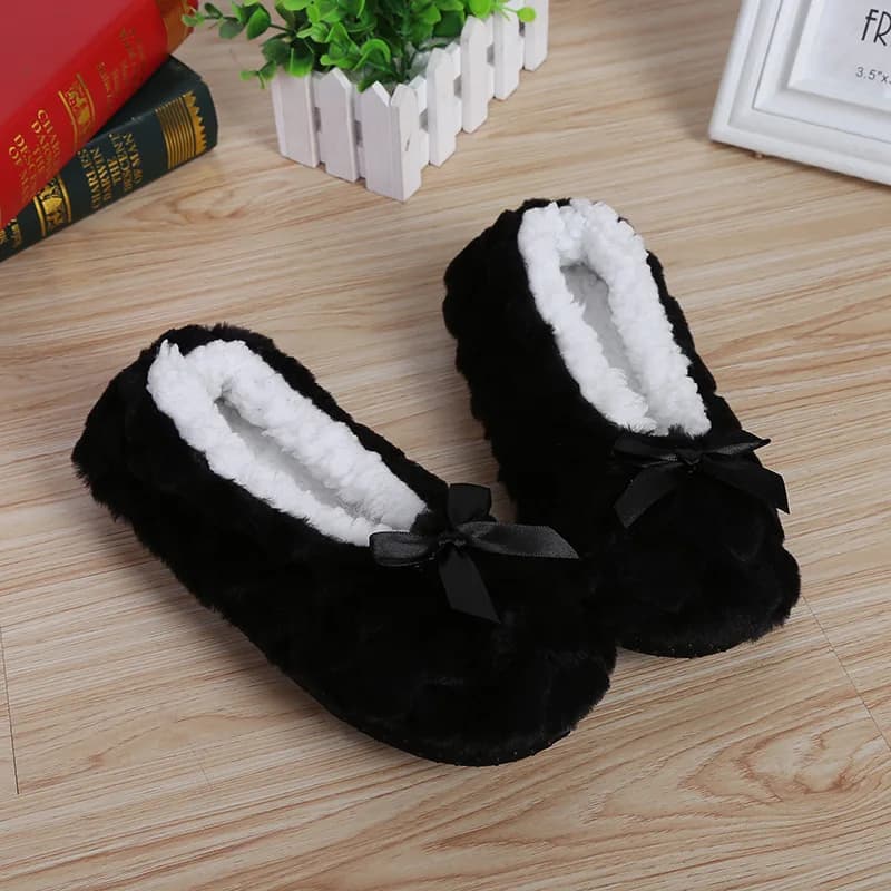 Women's Fluffy Slippers Winter Warm Plush Fur with Bow Non-Slip Indoor House Grip Sole — image 8
