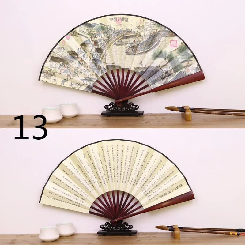 Retro Folding Silk Hand Fan Chinese Style Bamboo Handle Decorative — image 7