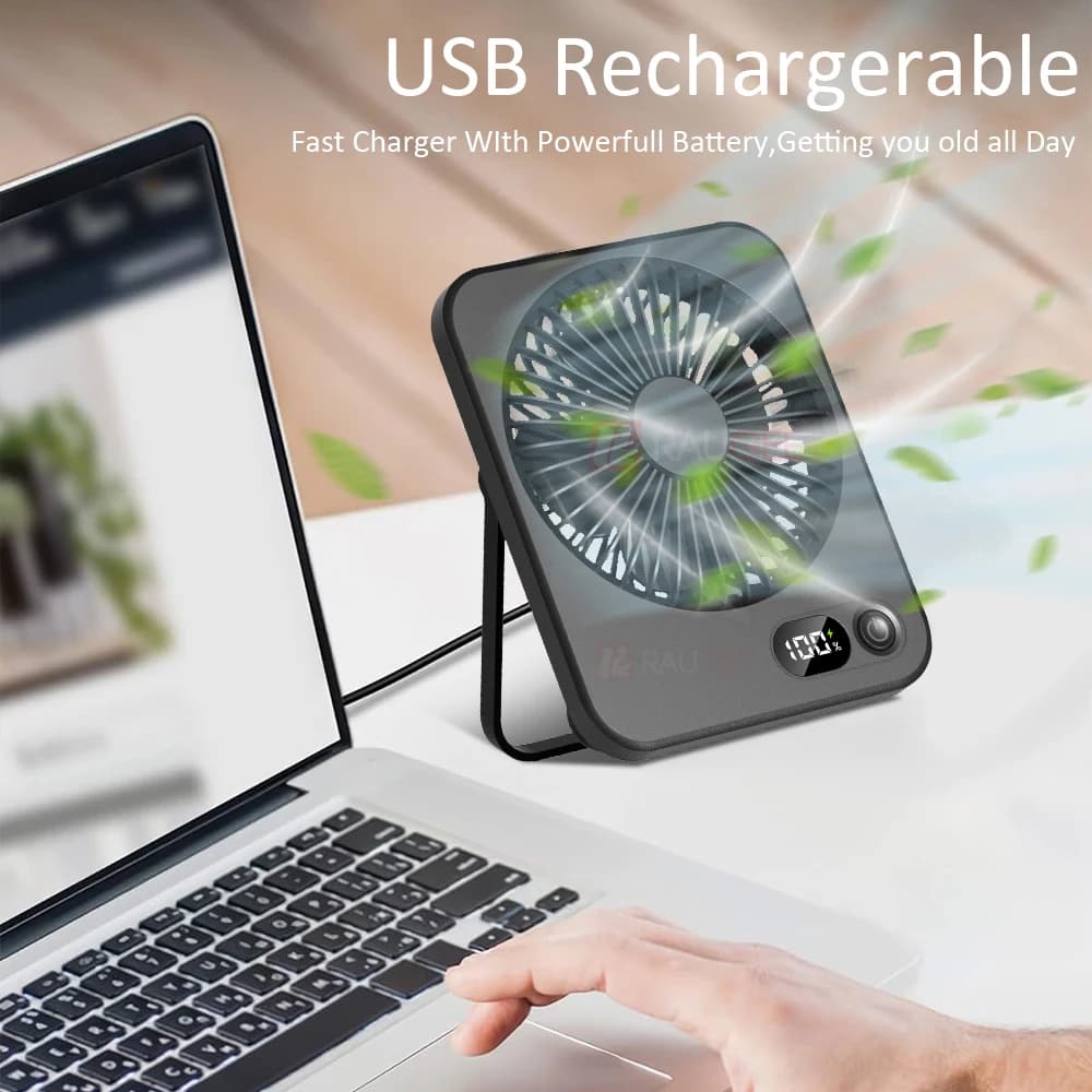 Mini Portable Fan USB Desk Fan Rechargeable 5 Speeds Foldable Small Wall — image 4
