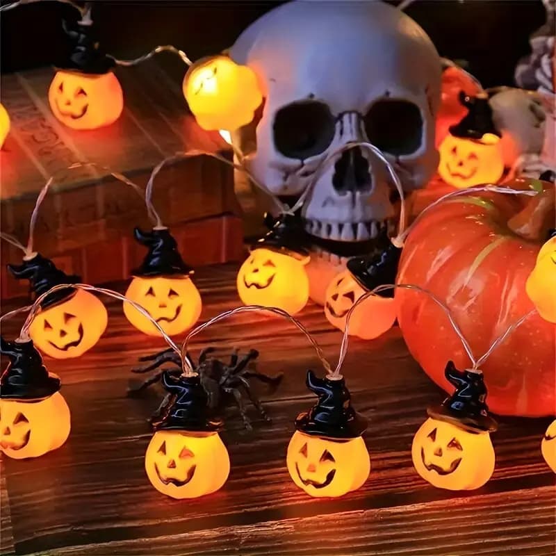 Halloween Pumpkin Fairy Lights Warm White 10 LED String Battery Powered for Room — image 3