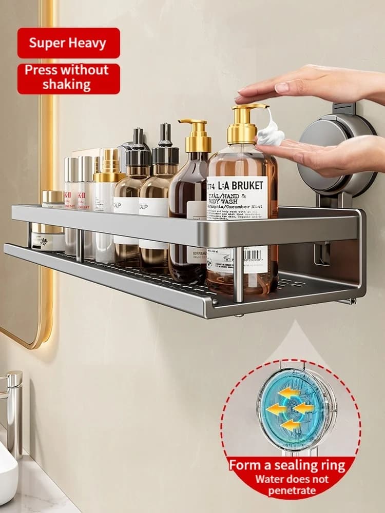 Bathroom Shelf Suction Cup Rack Aluminium No Drill Shower Toilet Storage Organiser — image 3