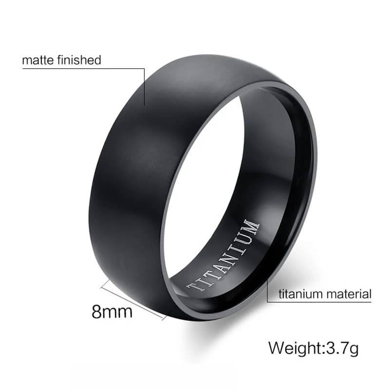 8mm Black Matte Titanium Ring Engagement Wedding Band for Men — image 5