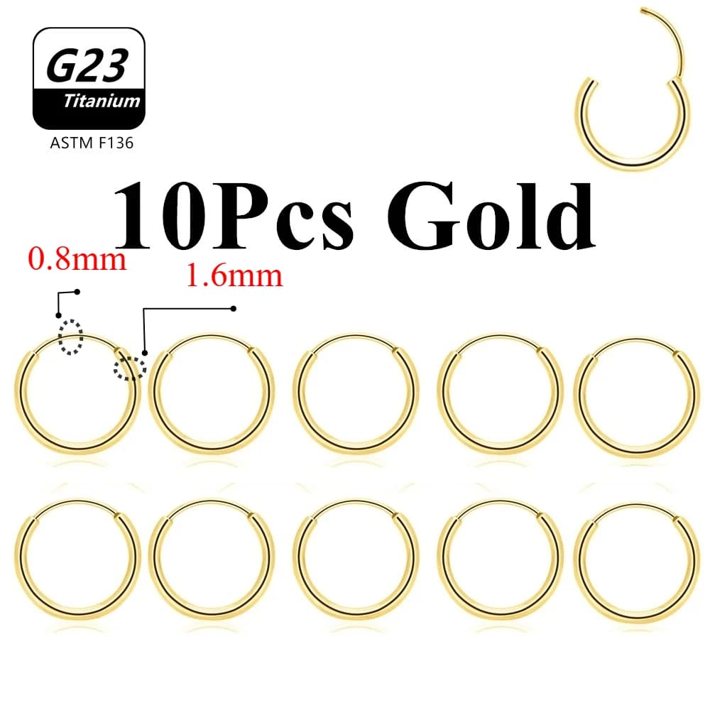 10 Pcs G23 Titanium Hoop Earrings Nose Ring ASTM F136 Body Jewellery — image 18