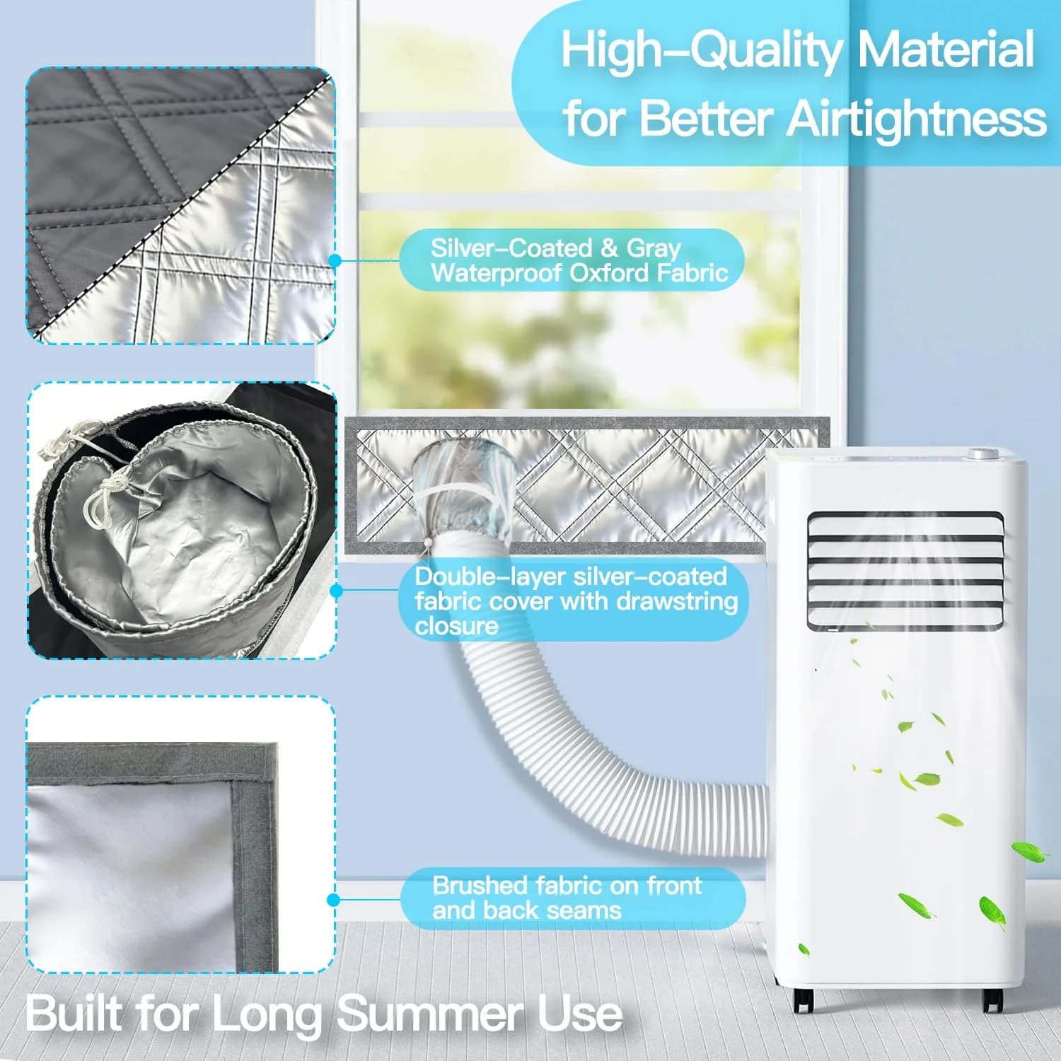 Padded Portable AC Window Seal Kit Silver Coated Vent Cloth Sliding for Air Conditioner — image 6