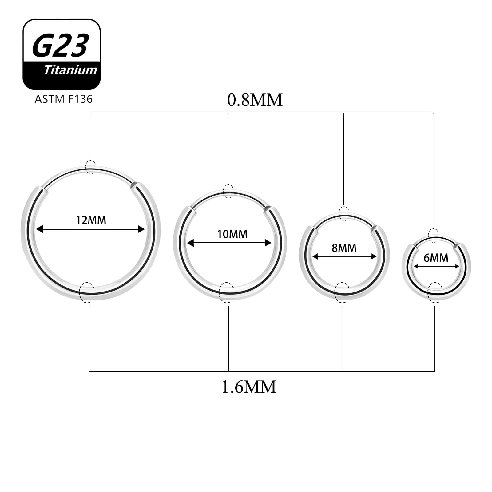 10 Pcs G23 Titanium Hoop Earrings Nose Ring ASTM F136 Body Jewellery — image 6