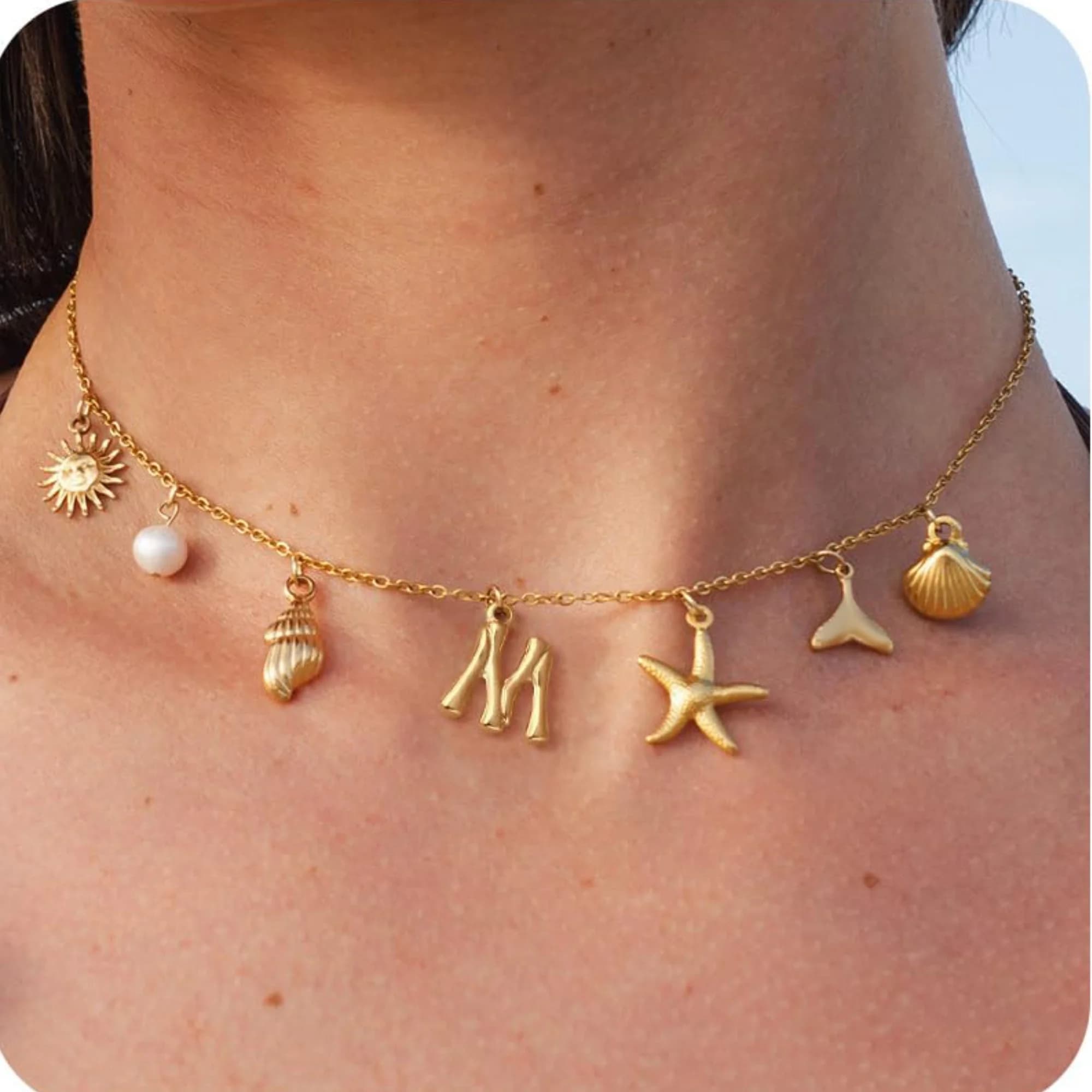 Starfish Shell Initial Necklace 18K Gold Plated Stainless Steel Waterproof — image 14