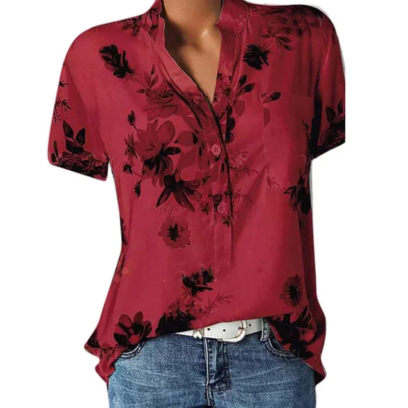 Women's Casual V-Neck Short Sleeve Blouse Shirt Loose Fit Plus Size Printing — image 12