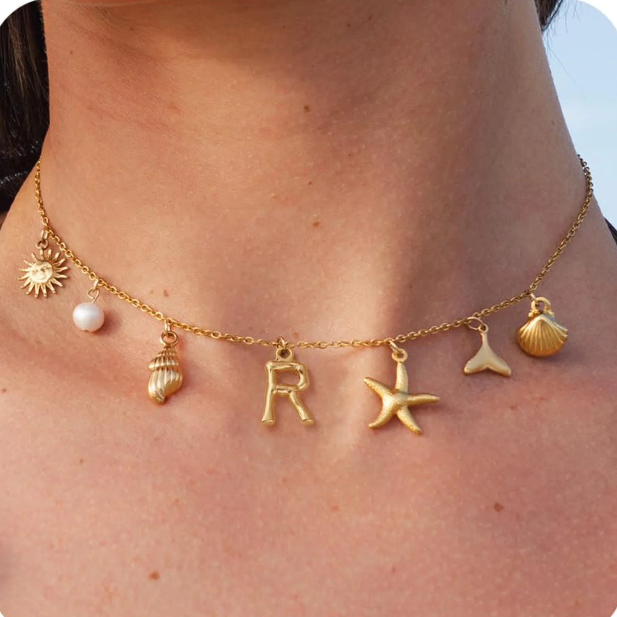 Starfish Shell Initial Necklace 18K Gold Plated Stainless Steel Waterproof — image 10