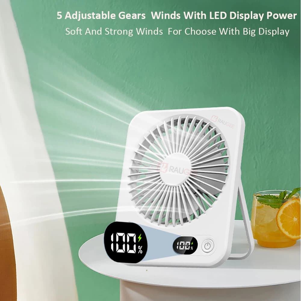 Mini Portable Fan USB Desk Fan Rechargeable 5 Speeds Foldable Small Wall — image 2
