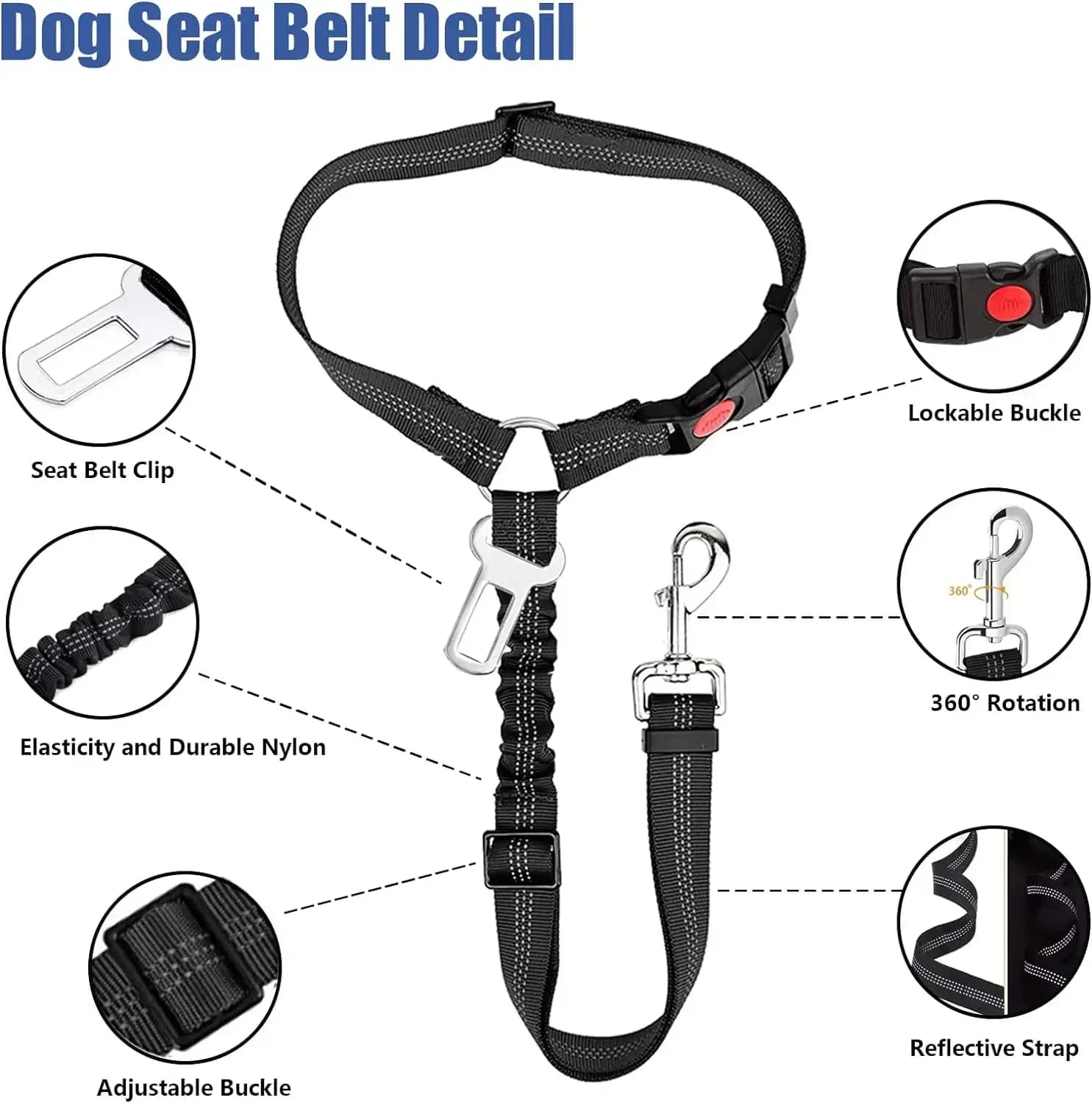 Dog Car Seat Belt Adjustable Reflective Pet Safety Collar New Accessories for UK — image 3