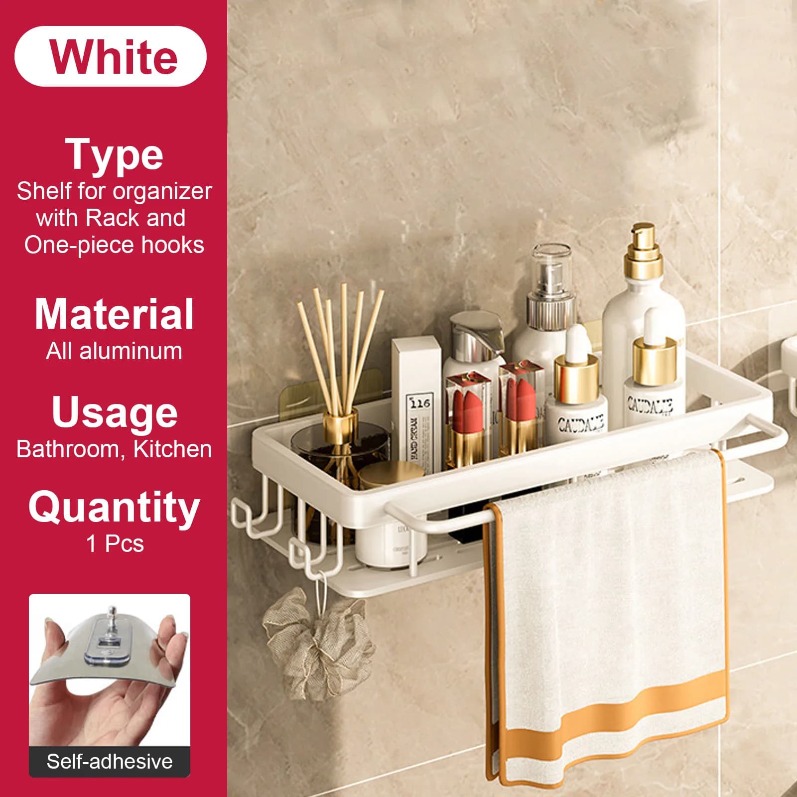 No Drill Shower Corner Shelf Wall Mounted Bathroom Rack for Shampoo Storage — image 14
