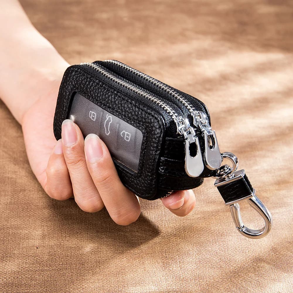 Genuine Leather Car Key Wallet Zipper Key Organiser Case Unisex