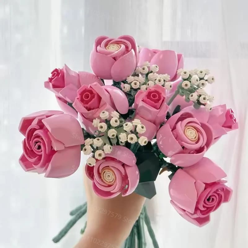 Pink Rose Bouquet Building Blocks Set 789 Pcs Flower Decor — image 7