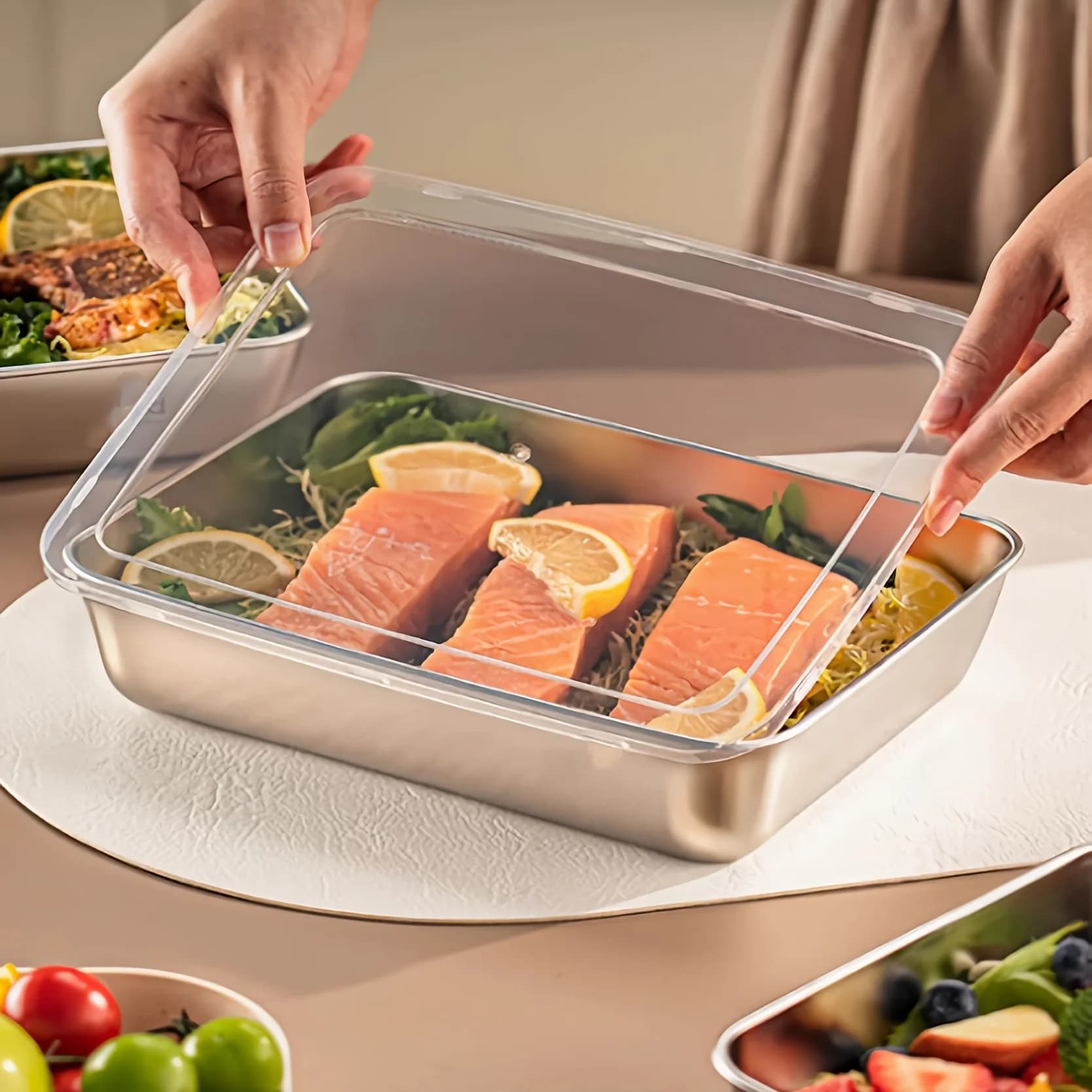 3 Pcs Stainless Steel Food Containers Lunch Box Leakproof Stackable Clear — image 5