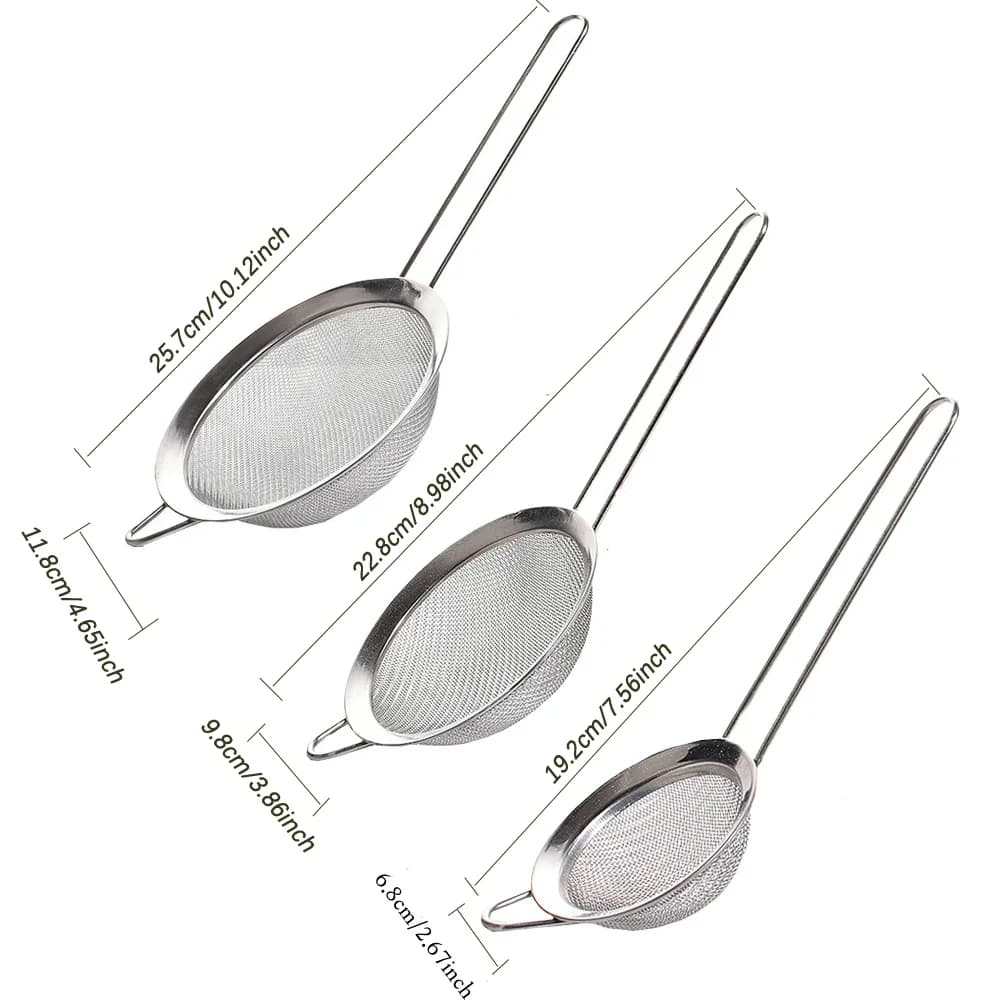 3 Pcs Fine Mesh Strainer Set Stainless Steel Flour Sieve Sifter for Kitchen — image 4