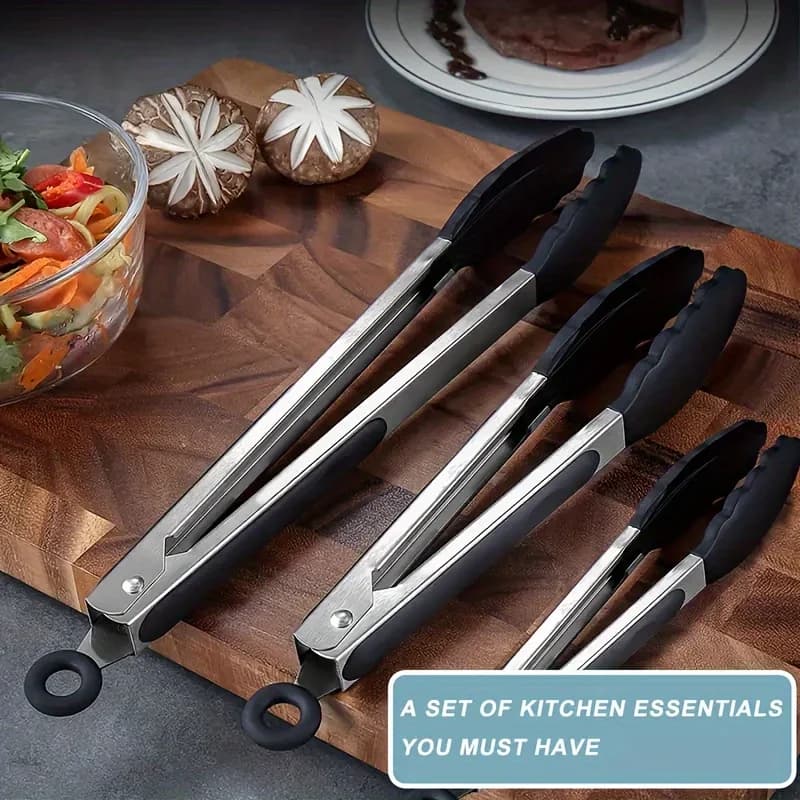 Stainless Steel Kitchen Tongs Heavy Duty with Silicone Tips Heat Resistant — image 2
