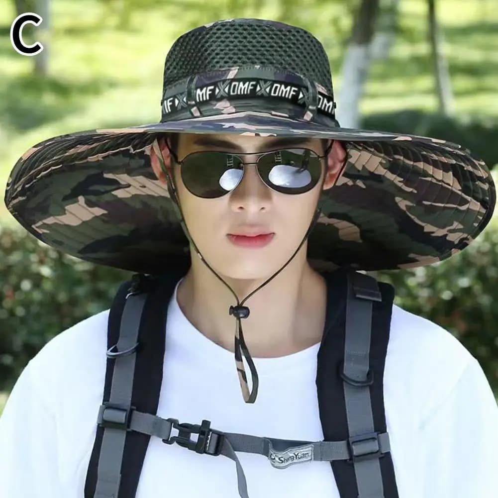 Wide Brim Sun Hat 15cm UV Protection Fishing Hat Mesh Summer Cap Men Women — image 10