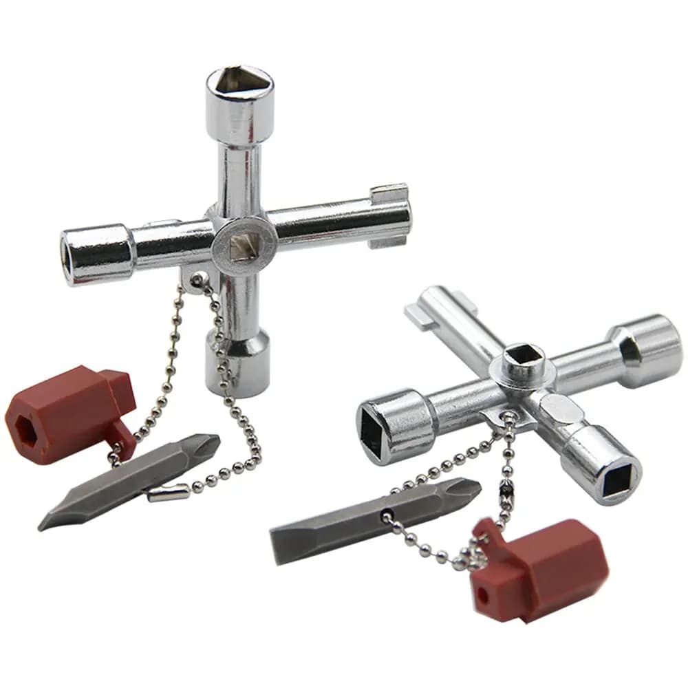 4-in-1 Silver Key Wrench Screwdriver Tool Set for Electrical Cabinet Elevator — image 4