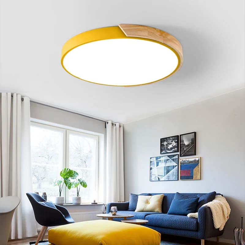 LED Ceiling Light Modern Chandelier Round Wood Fixture Living Room Bedroom — image 8