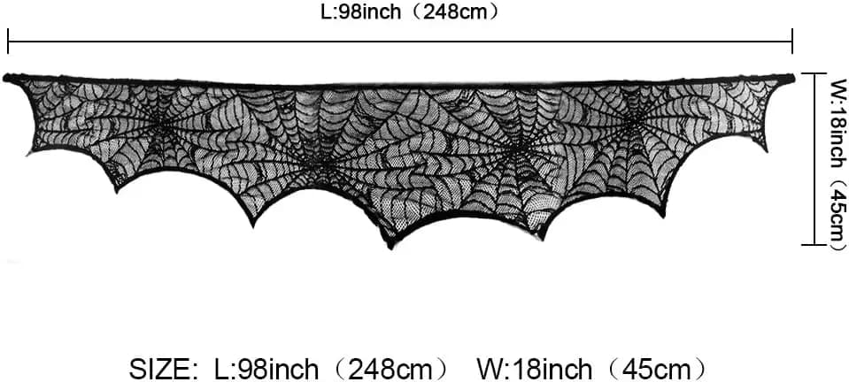 Halloween Decoration Black Lace Spiderweb Fireplace Mantle Scarf Cover — image 2