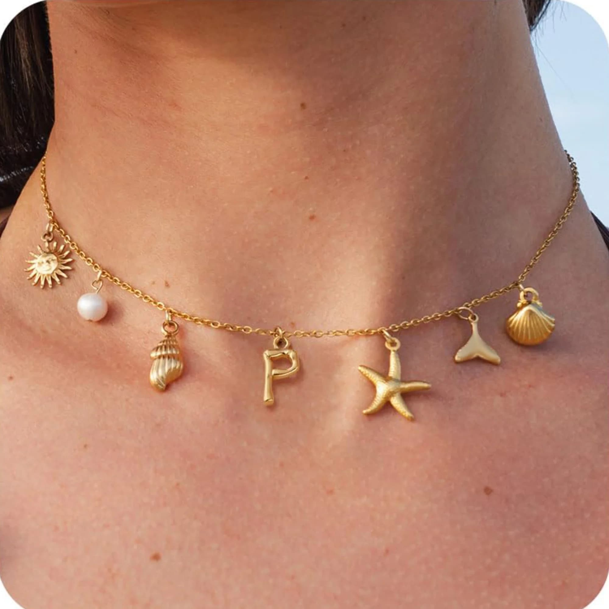 Starfish Shell Initial Necklace 18K Gold Plated Stainless Steel Waterproof — image 7