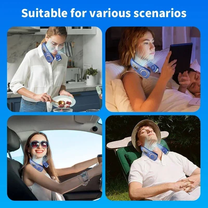 Portable Bladeless Neck Fan USB Rechargeable LED 360° Cooling 4000mAh Multi Speed — image 2