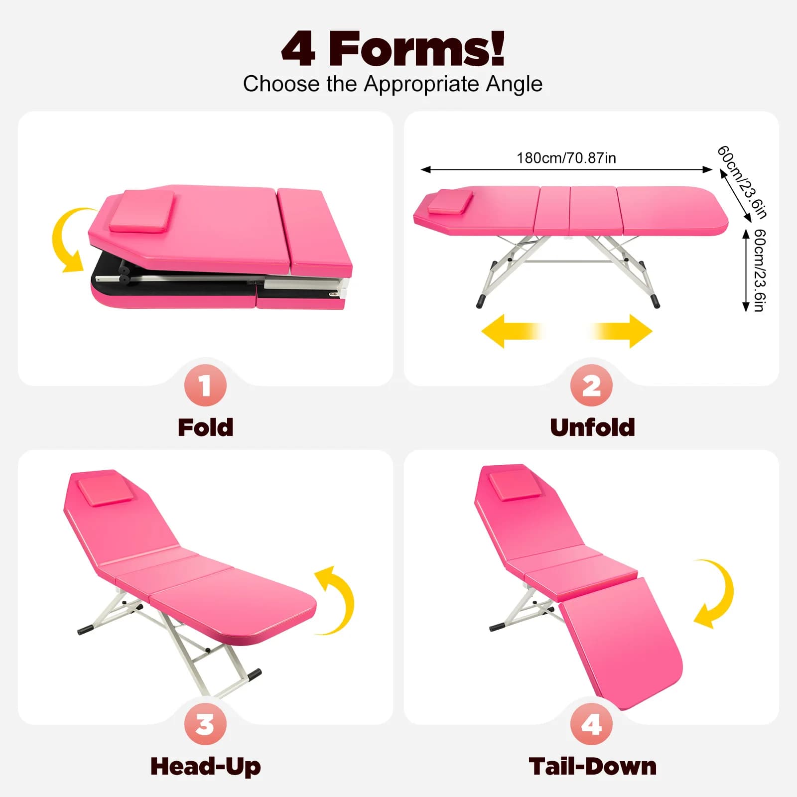 Foldable Massage Table Pink Beauty Salon Spa Tattoo Reclining PVC Bed New Couch — image 5