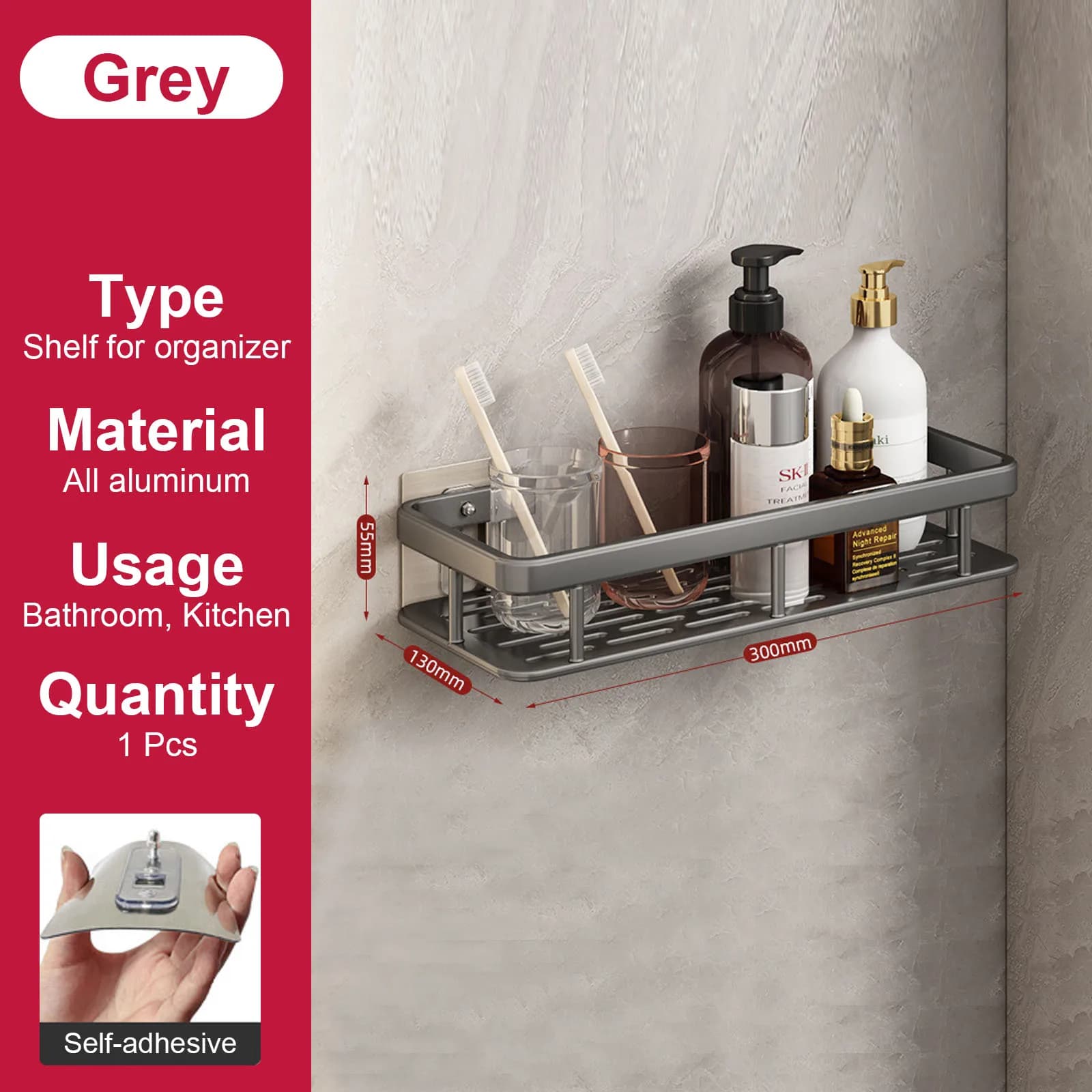 No Drill Shower Corner Shelf Wall Mounted Bathroom Rack for Shampoo Storage — image 9
