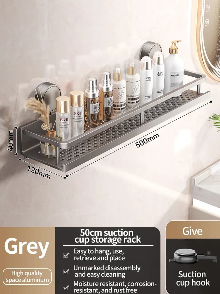 Bathroom Shelf Suction Cup Rack Aluminium No Drill Shower Toilet Storage Organiser — image 12