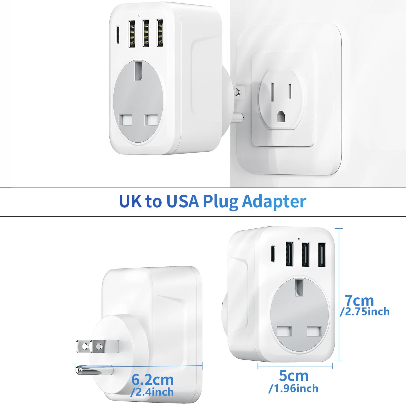 Travel Plug Adapter UK To US Multi Socket 4 USB Switched Extension New Mscien UK — image 4