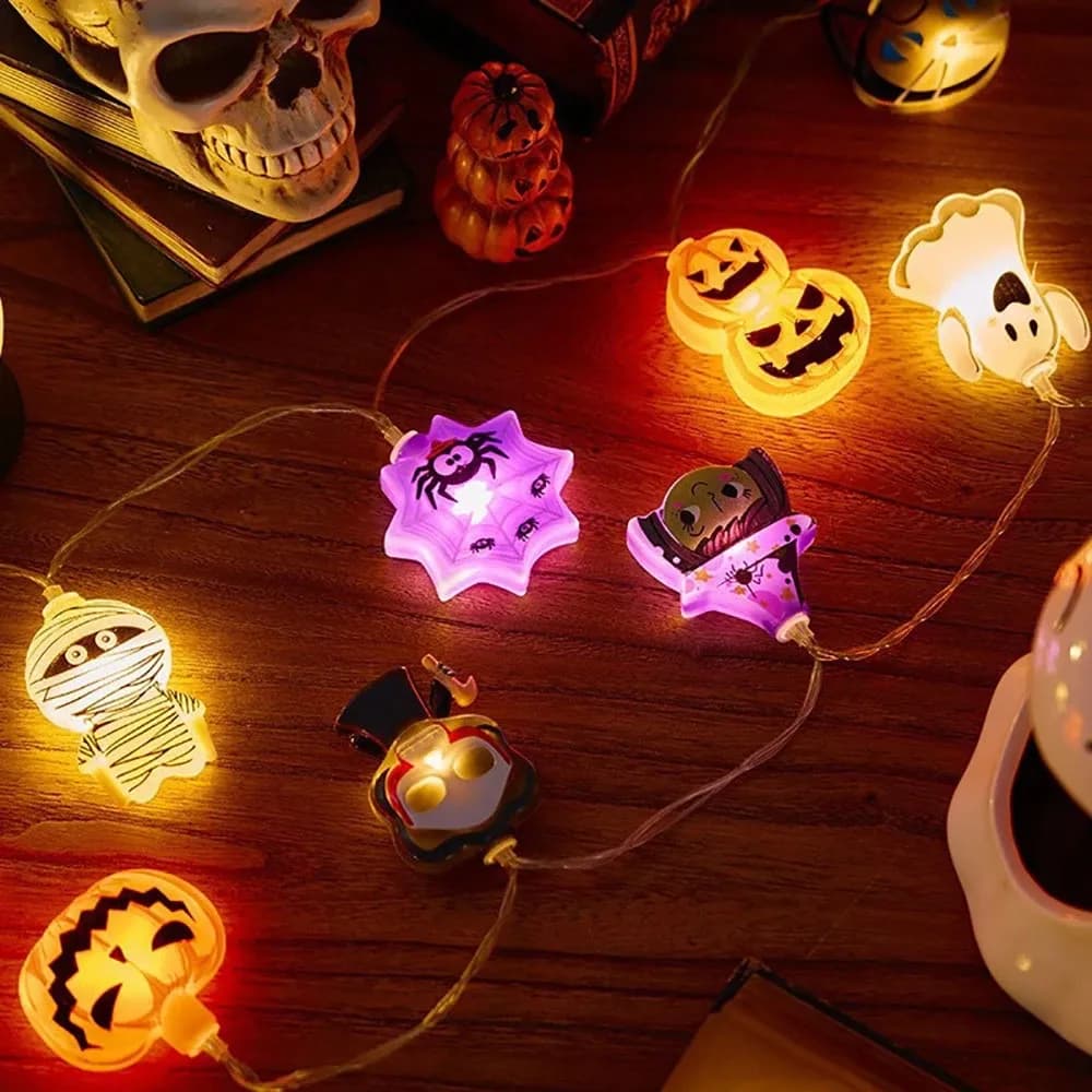Halloween LED String Lights Pumpkin Ghost Spider Web Hanging Fairy Light Lamp UK — image 3