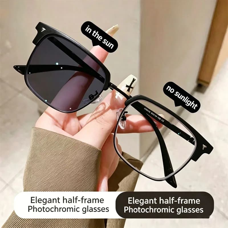 Men's Photochromic Glasses Half Frame Anti-Blue Light Computer Glasses