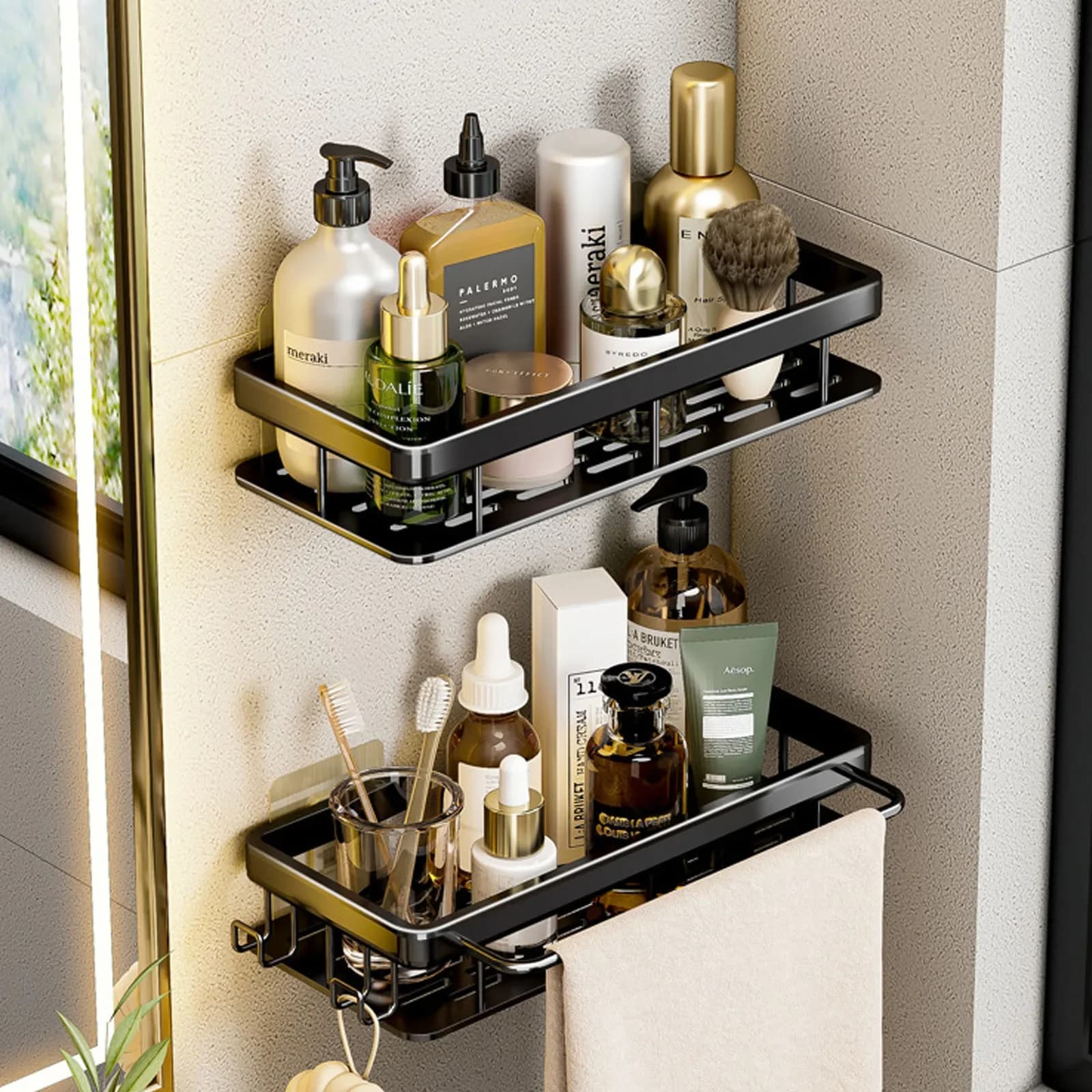 No-Drill Wall Mounted Bathroom Shelf Shower Rack for Shampoo Bottles — image 2