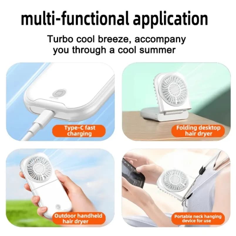 Foldable Neck Hanging Fan Rechargeable Handheld Portable 4 Speed Desk Fan — image 4