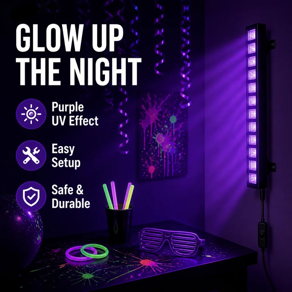 36W UV LED Blacklight Strip UK 3 Pin Plug Glow Party Decor New with Play Bar for — image 2