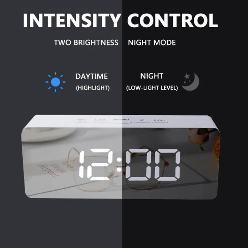 Modern LED Mirror Digital Alarm Clock Desktop Electronic Display for Bedroom — image 6