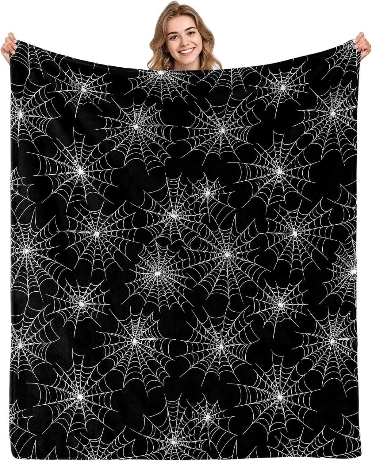 Spiderweb Pattern Throw Black White Gothic Halloween Bedding