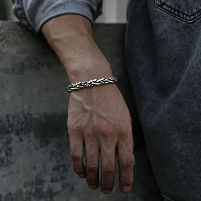 925 Sterling Silver Twisted Woven Bracelet Bangle Handmade New Hot korean man UK — image 4