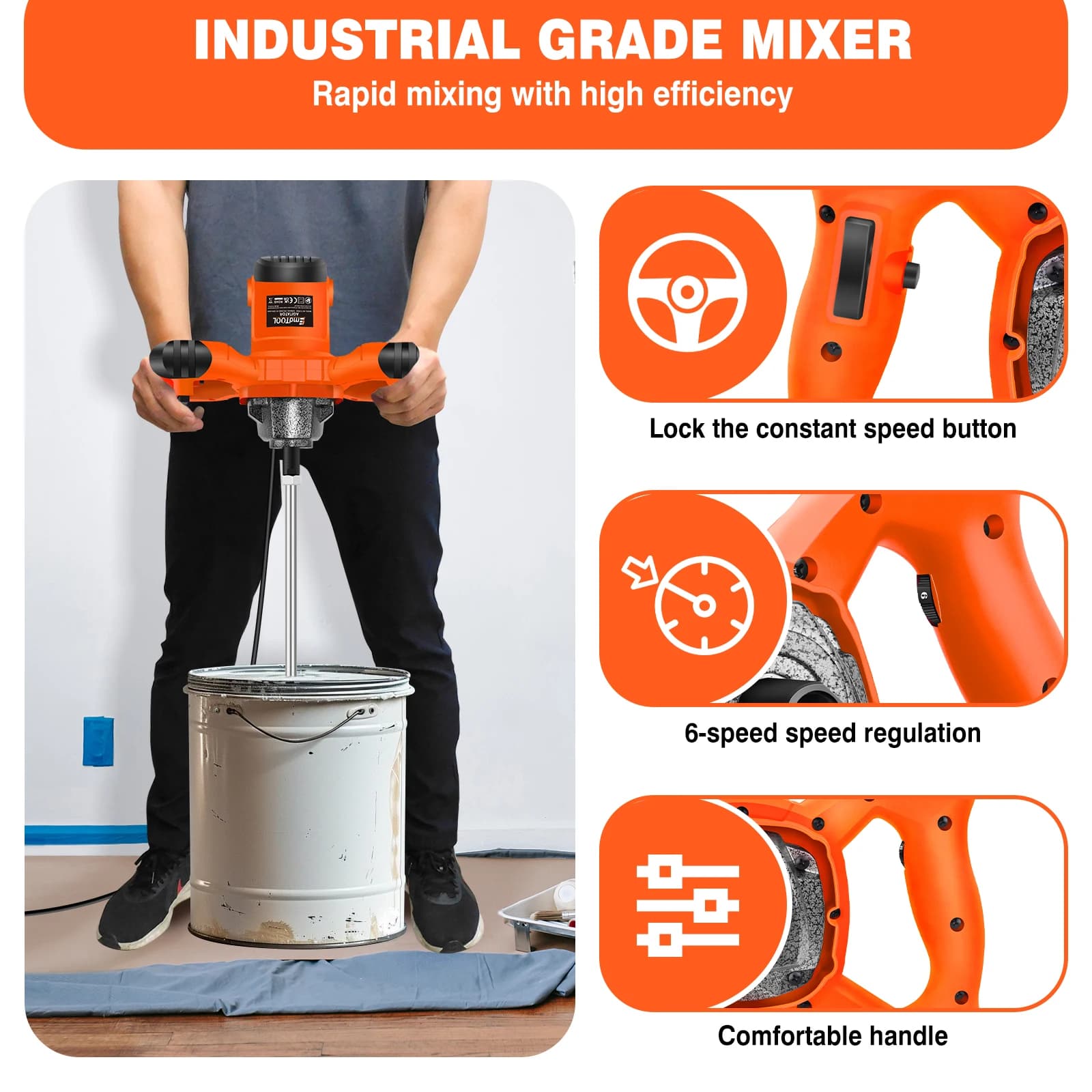 2600W Cement Mixer Machine Drill Tool 6 Speed Concrete Mortar Mud Mixing — image 3