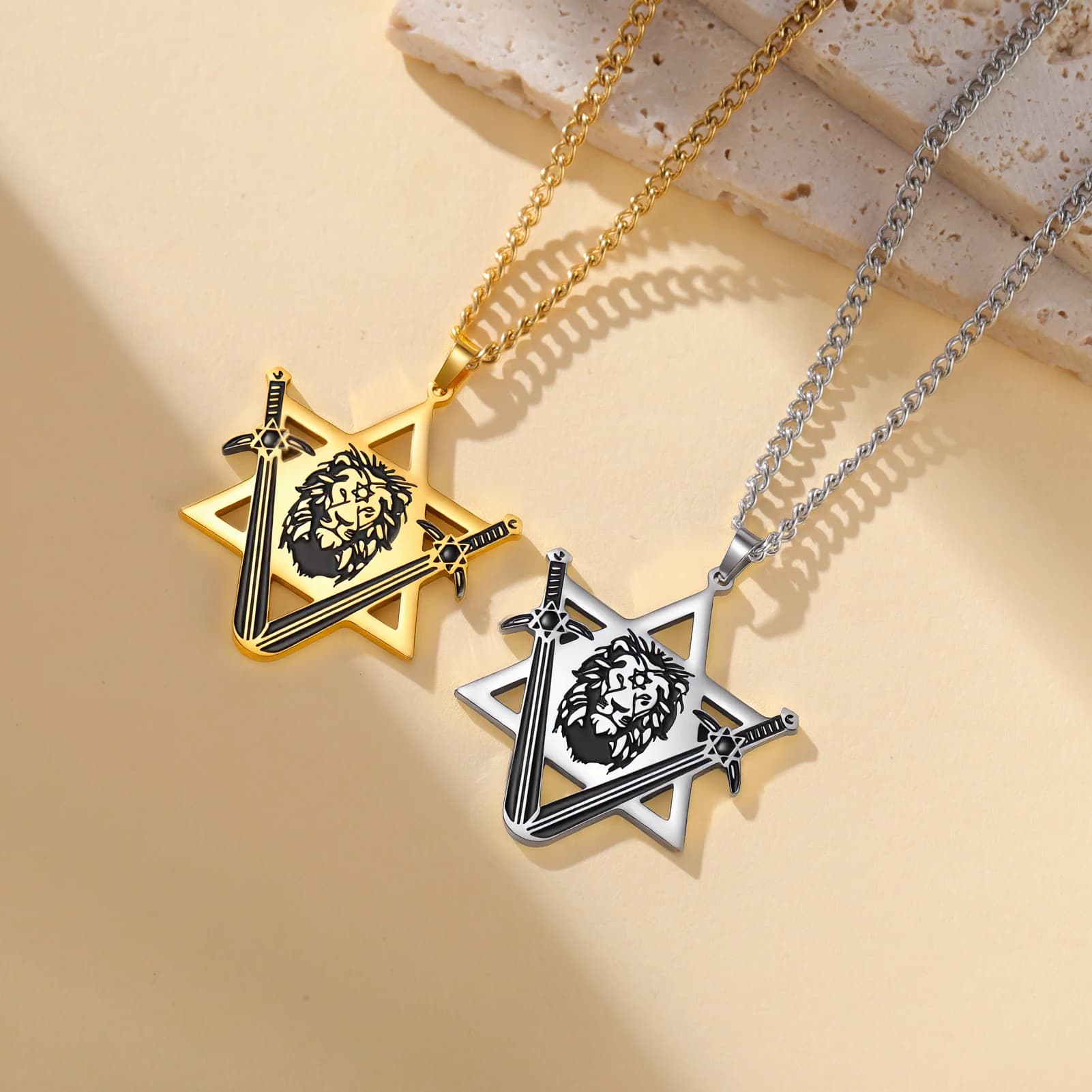Punk Star of David Lion Head Pendant Necklace Stainless Steel for Women — image 5