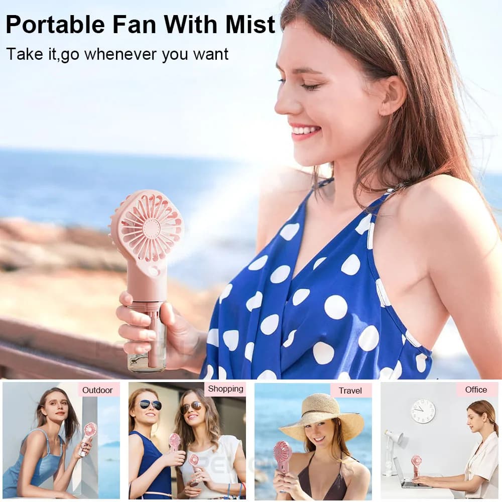 Portable Humidifier Fan USB Rechargeable Handheld Mist Water Spray New Mini with — image 2